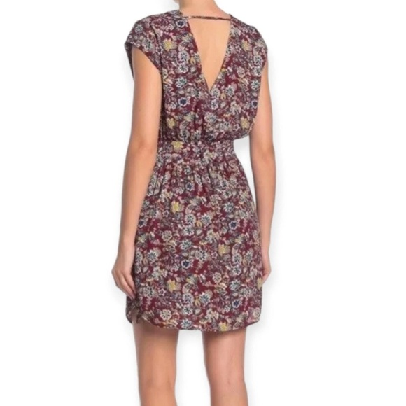 DR2 Floral Dress Doble V-Neck Tie Waist Cap Sleeve With Pockets and Side Zipper - Picture 16 of 16